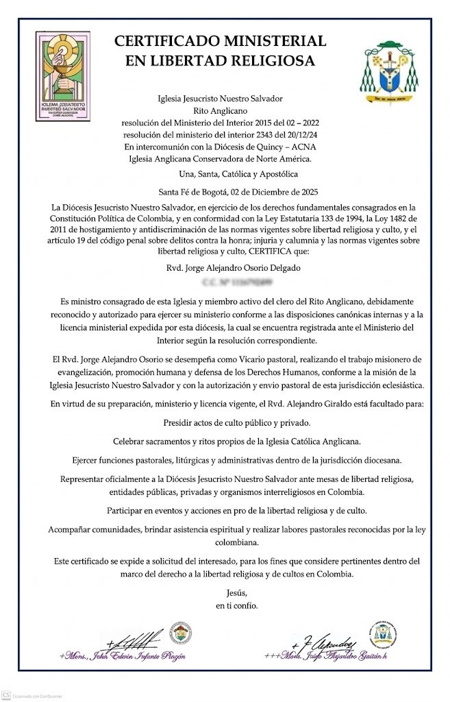 CERTIFICADO MINISTERIAL DE LIBERTAD RELIGIOSA